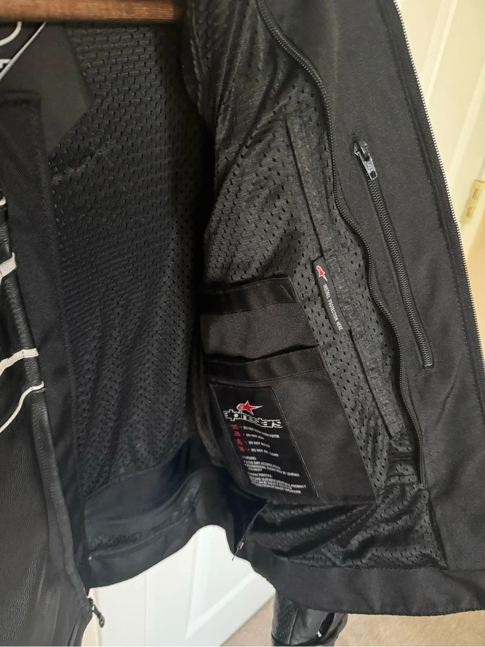 Alpinestars Black Leather Jacket with White Piping and Logo
